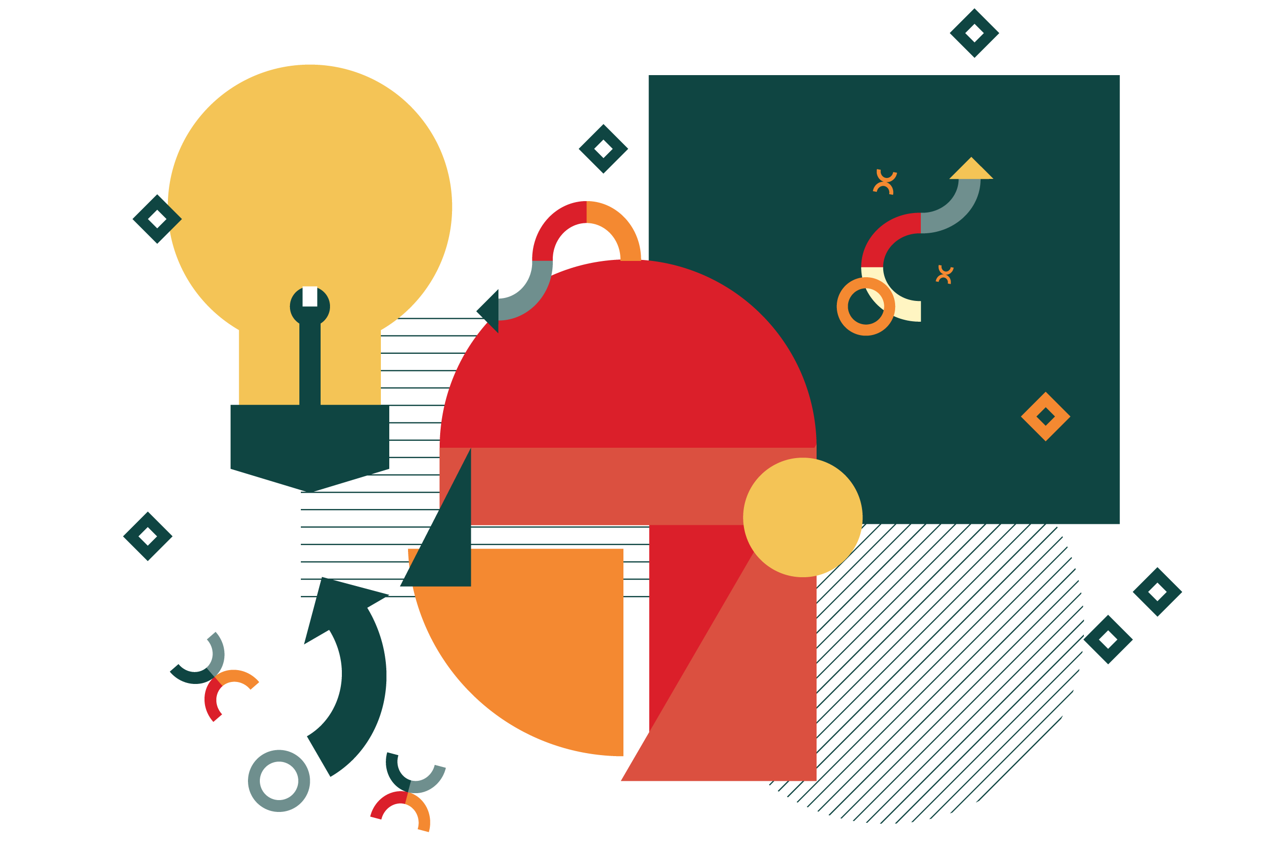Ilustração com formas geométricas e lâmpada